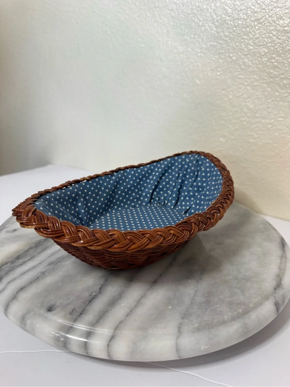 Brown Woven Basket with Blue Heart-Print Liner